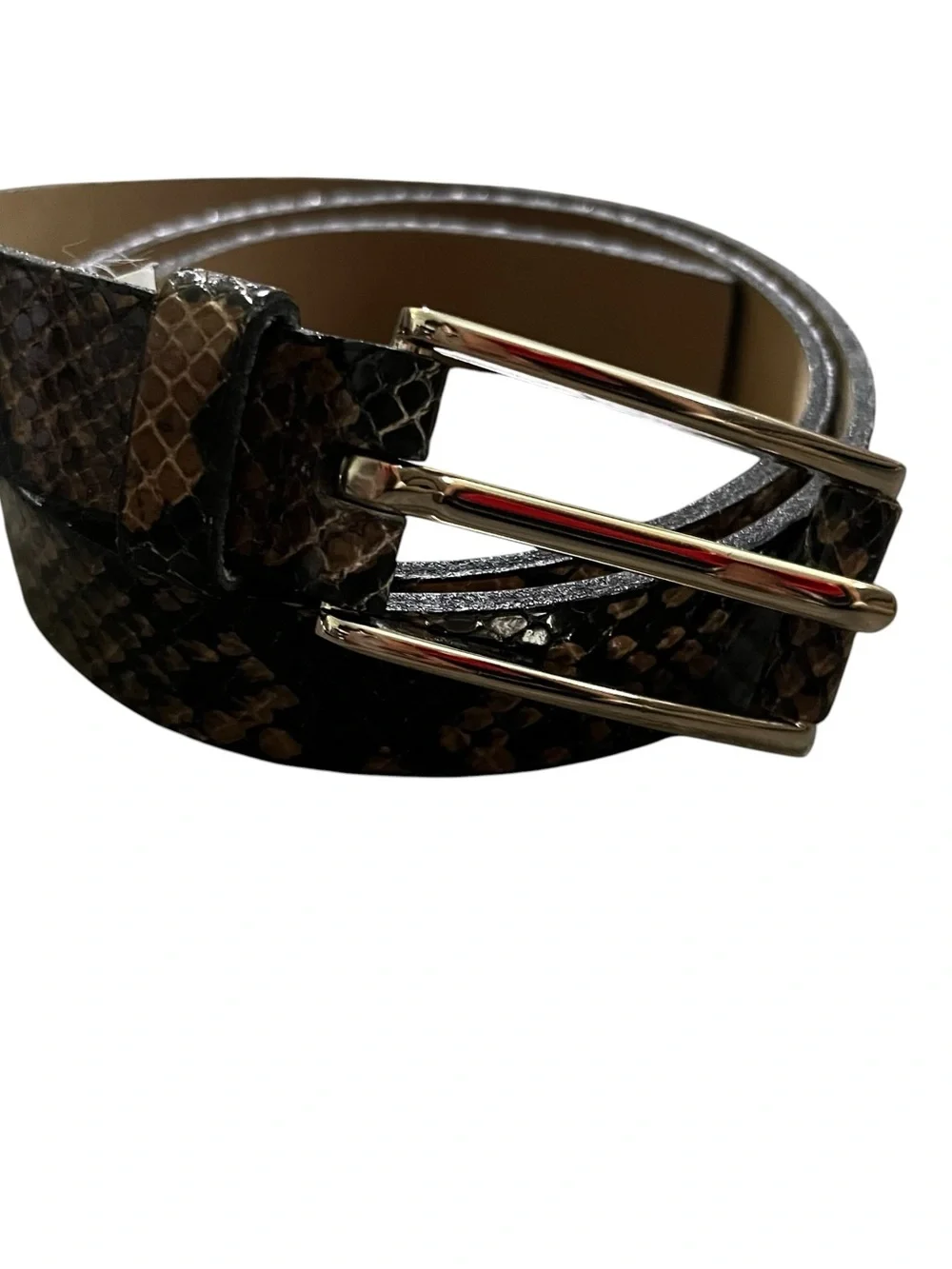 Banana Republic Snake Print Belt with Gold Buckle Size Small